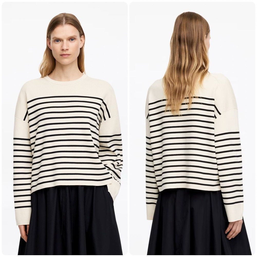 ARKET Women Striped Heavy Cotton Nautical Minimalist Boxy Jumper Sweater Size M